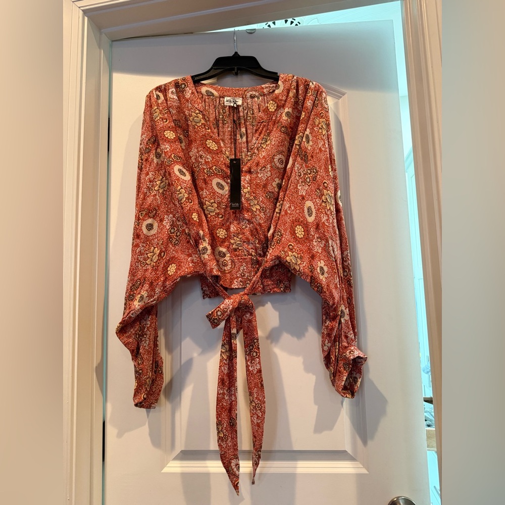 Nicole Miller Rust Floral Blouse